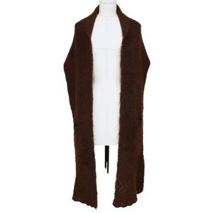 HERMES Brown Wrap Shawl Cape Coat Sleeveless Pocket Vintage